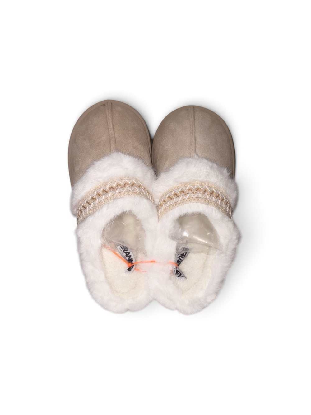 Kids Cozy Fur-Lined Slip-On Slippers in Taupe